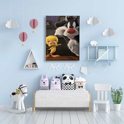 10119_4 Tweety Ve Kedi Cocuk Kanvas Tablo
