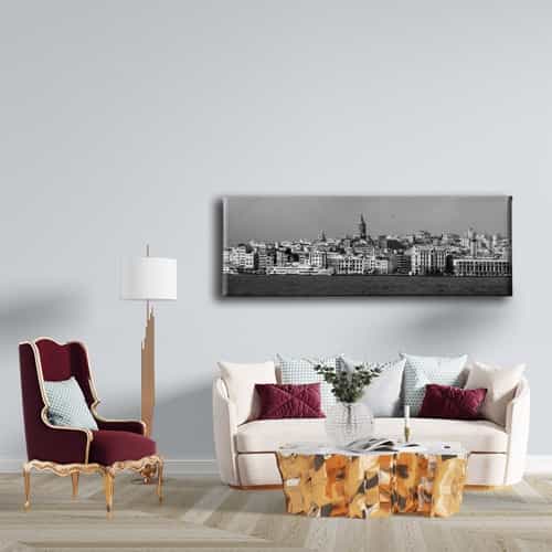 Siyah Beyaz Karakoy Panoramik Kanvas Tablo