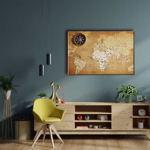 9659_2 Nostaljilk Harita Ve Pusula Canvas Tablo