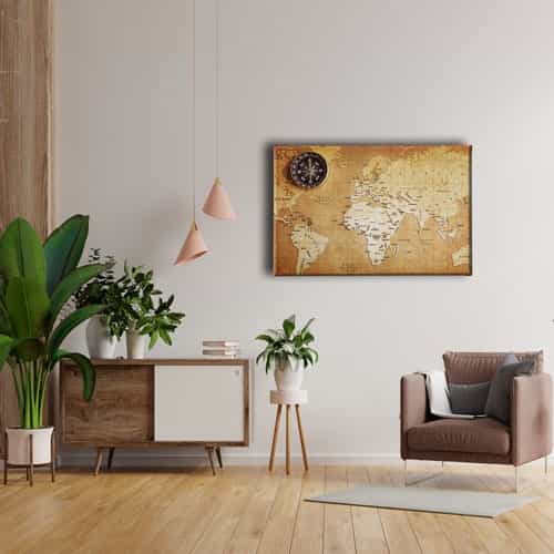 9659_4 Nostaljilk Harita Ve Pusula Canvas Tablo