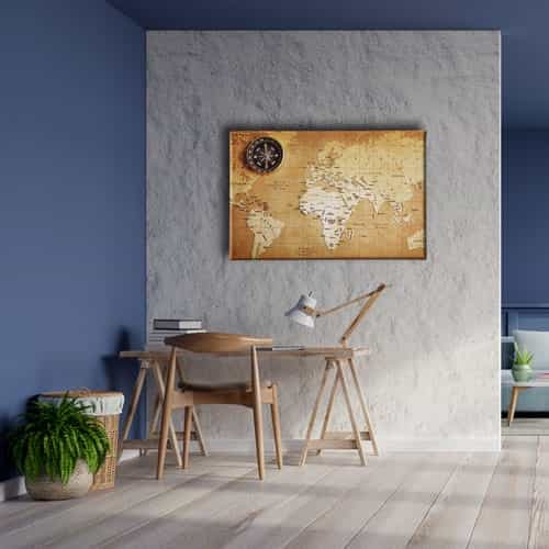 9659_5 Nostaljilk Harita Ve Pusula Canvas Tablo