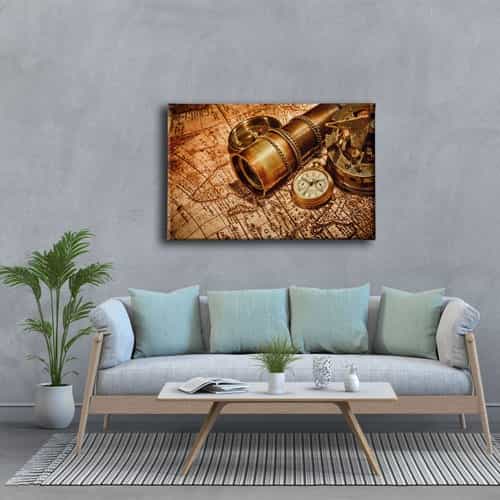 Durbun Pusula Ve Harita Canvas Tablo