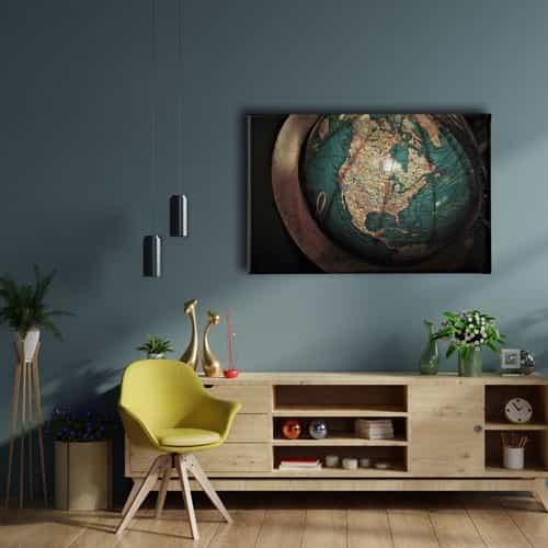Fiziki Ve Siyasi Kure Harita Canvas Tablo
