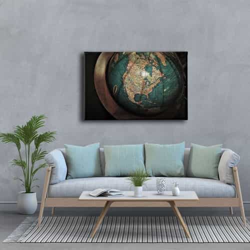 Fiziki Ve Siyasi Kure Harita Canvas Tablo