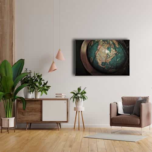 Fiziki Ve Siyasi Kure Harita Canvas Tablo