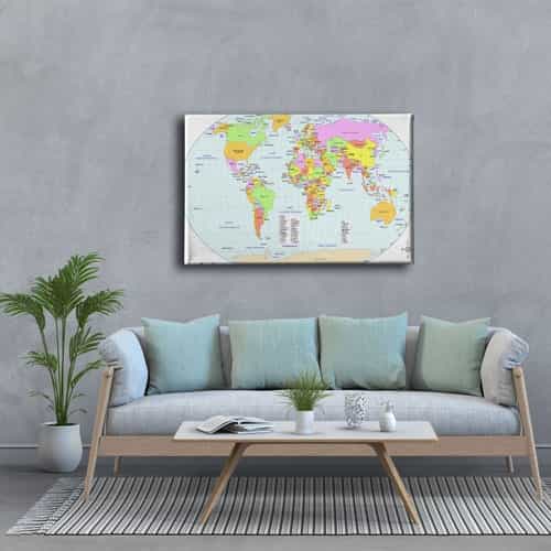 9674_3 Dunya Siyasi Haritasi Canvas Tablo